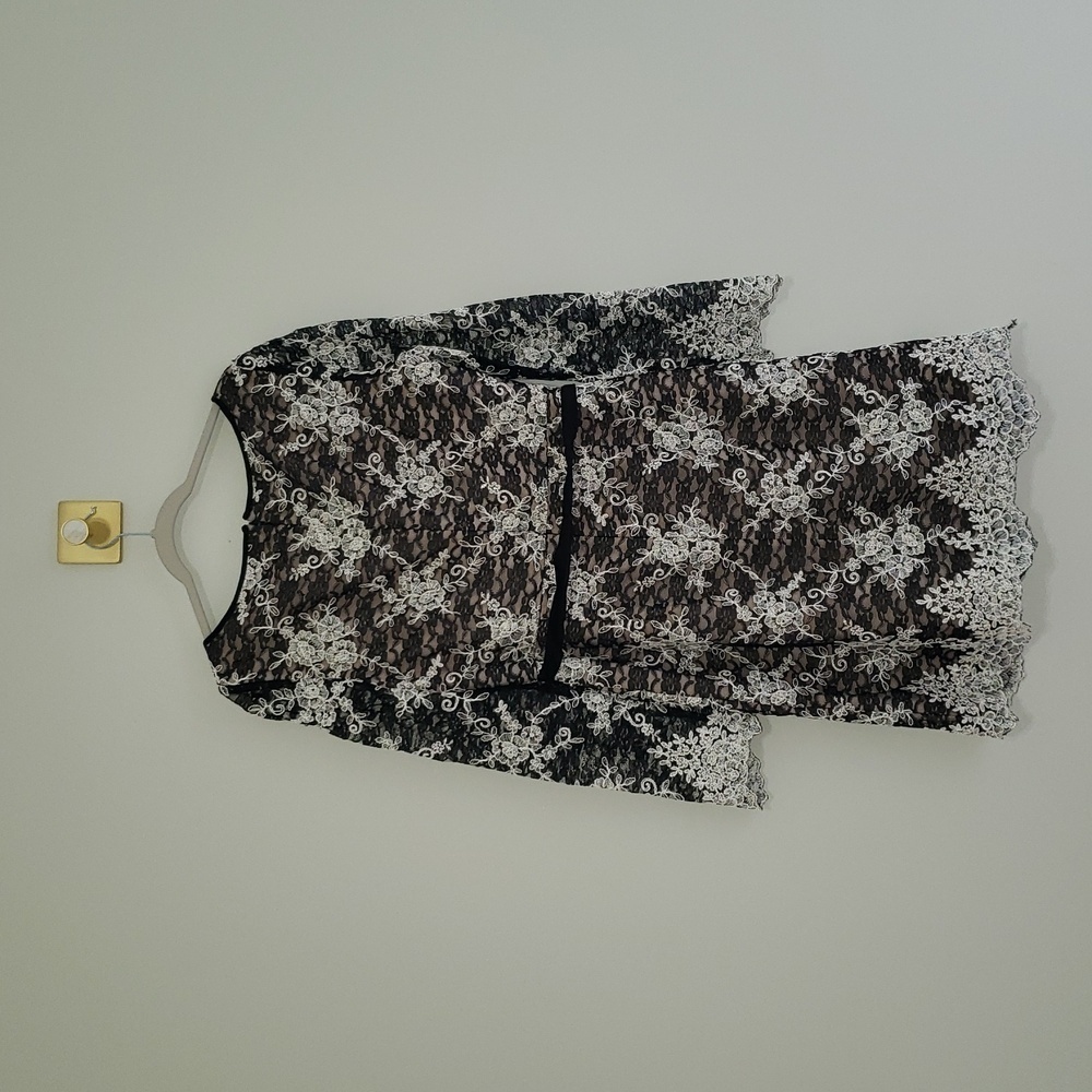 ANTONIO MELANI NWT Holly Floral Lace Dress 14 Black White Long Sleeves Classic - Picture 8 of 16
